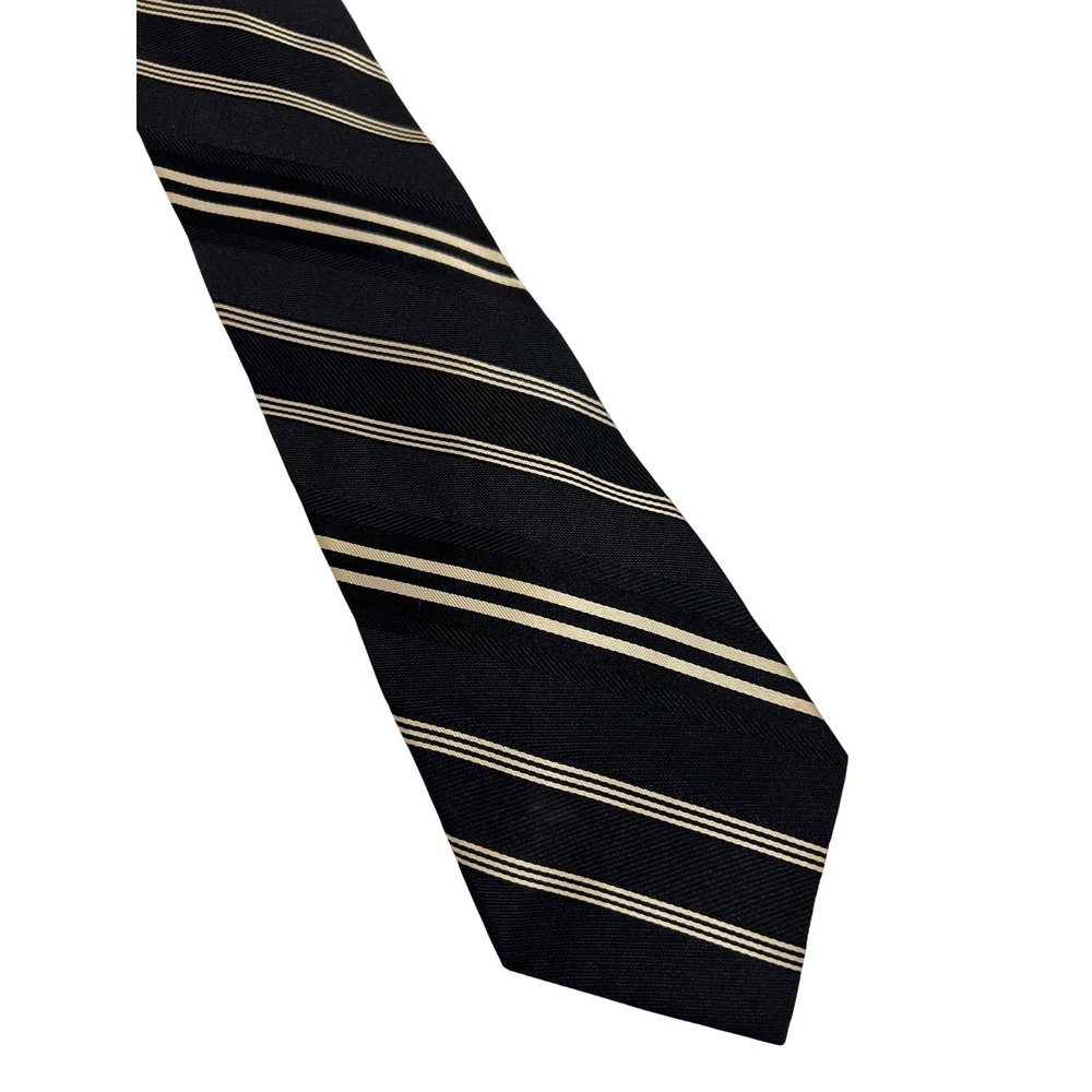 Tommy Hilfiger Necktie Men OS Black Stripe Silk Preppy Business Professional A65
